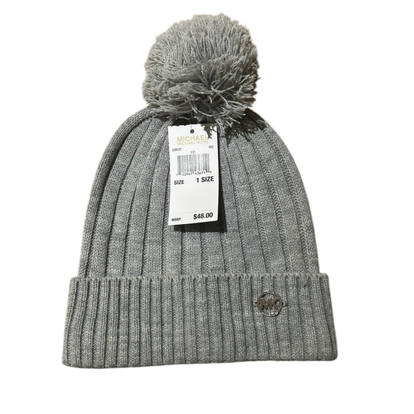 Michael Kors  Gray Pom-Pom Beanie New With Tags - Picture 3 of 5